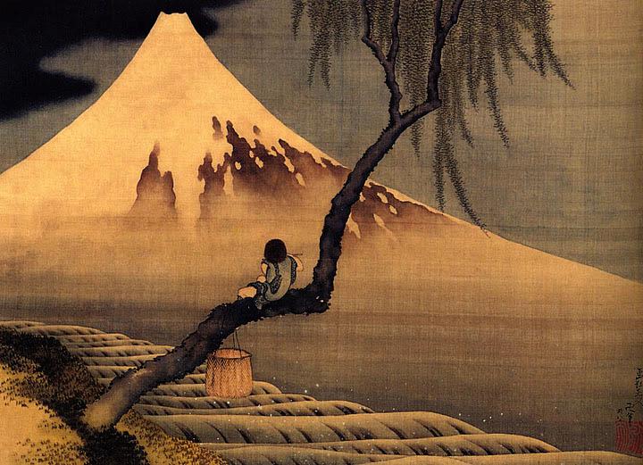 Boy in front of Fujiyama by Katsushika Hokusai
