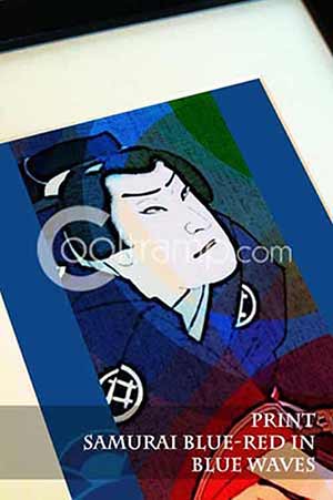 Samurai Blue-Red in Blue Waves - Prints